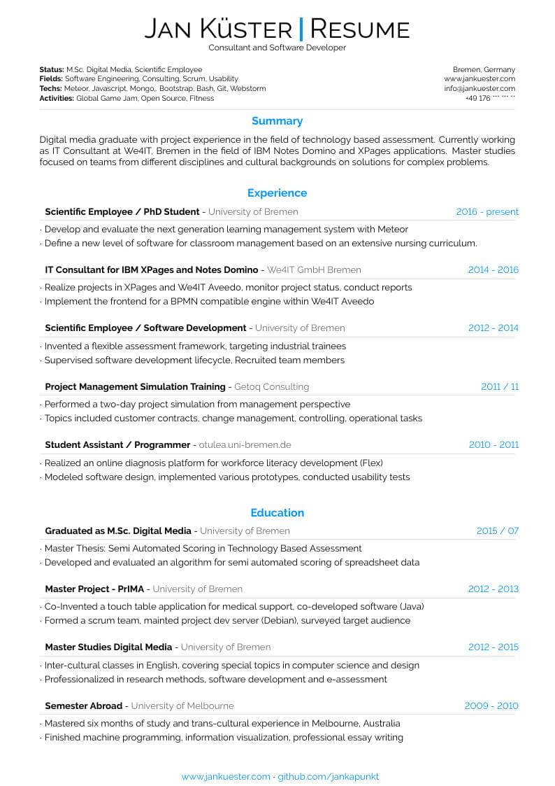 Jan Küster's Classic CV