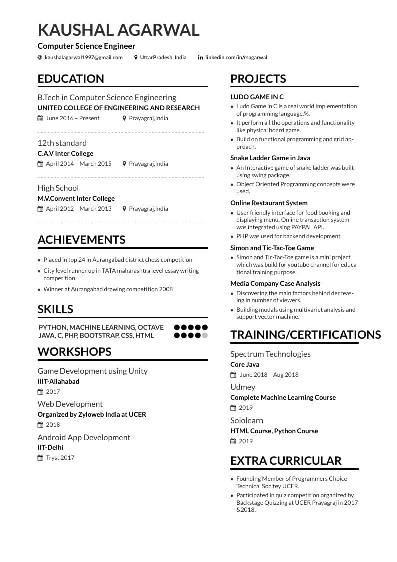 Kaushal Agarwal's Résumé