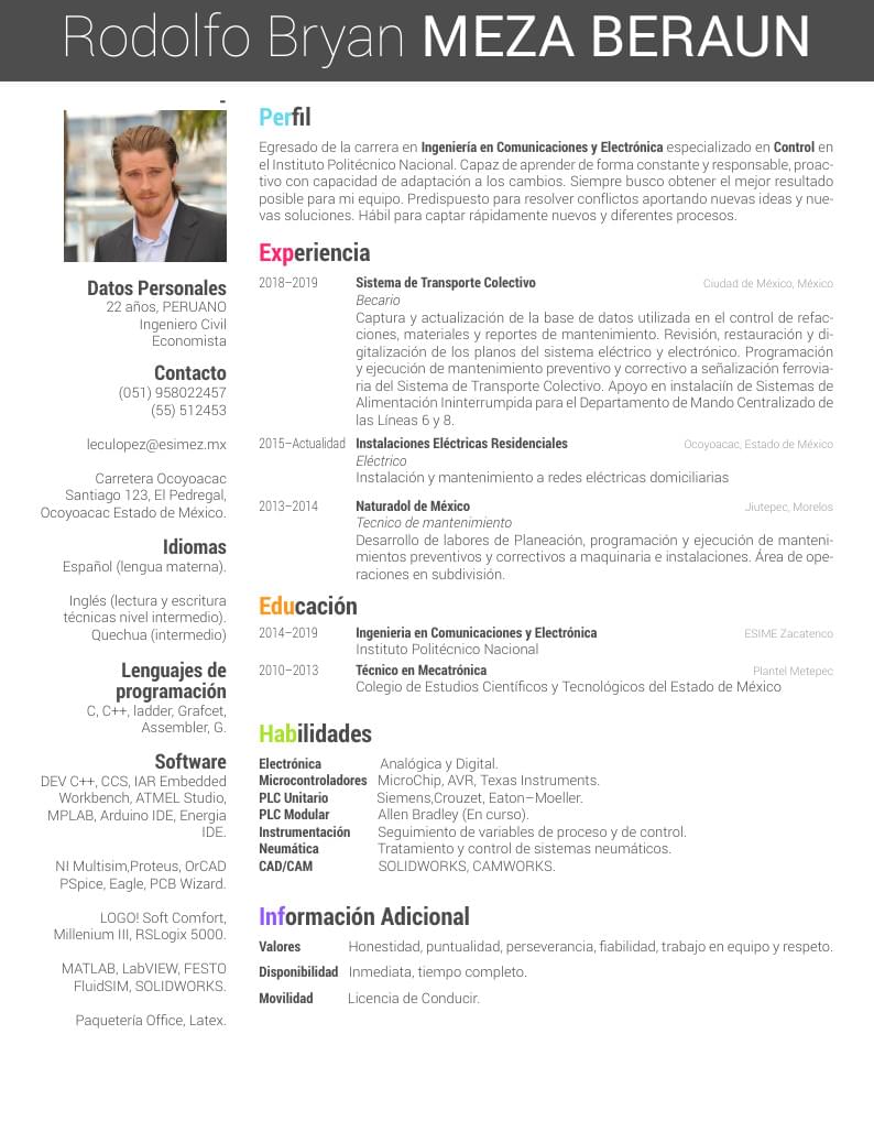 Rodolfo Meza Beraun's CV