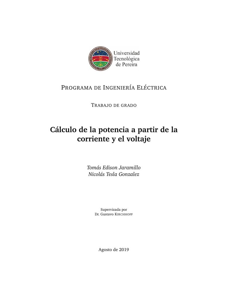 Plantilla para tesis Universidad Tecnologica de Pereira (UTP) Ingenieria Electrica