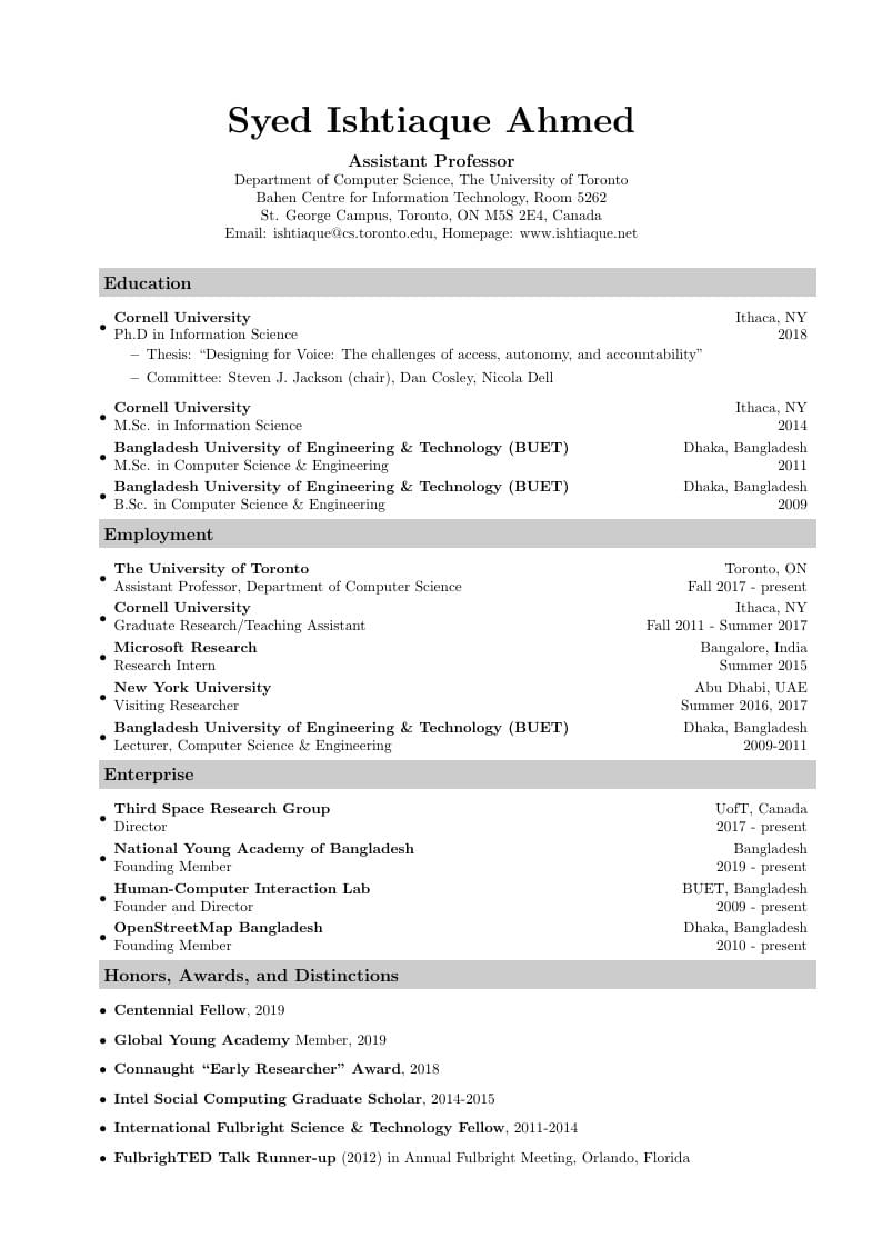 Syed Ishtiaque Ahmed's CV