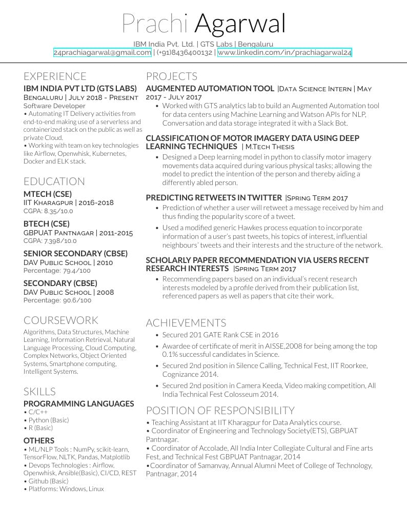 Prachi Agarwal's CV