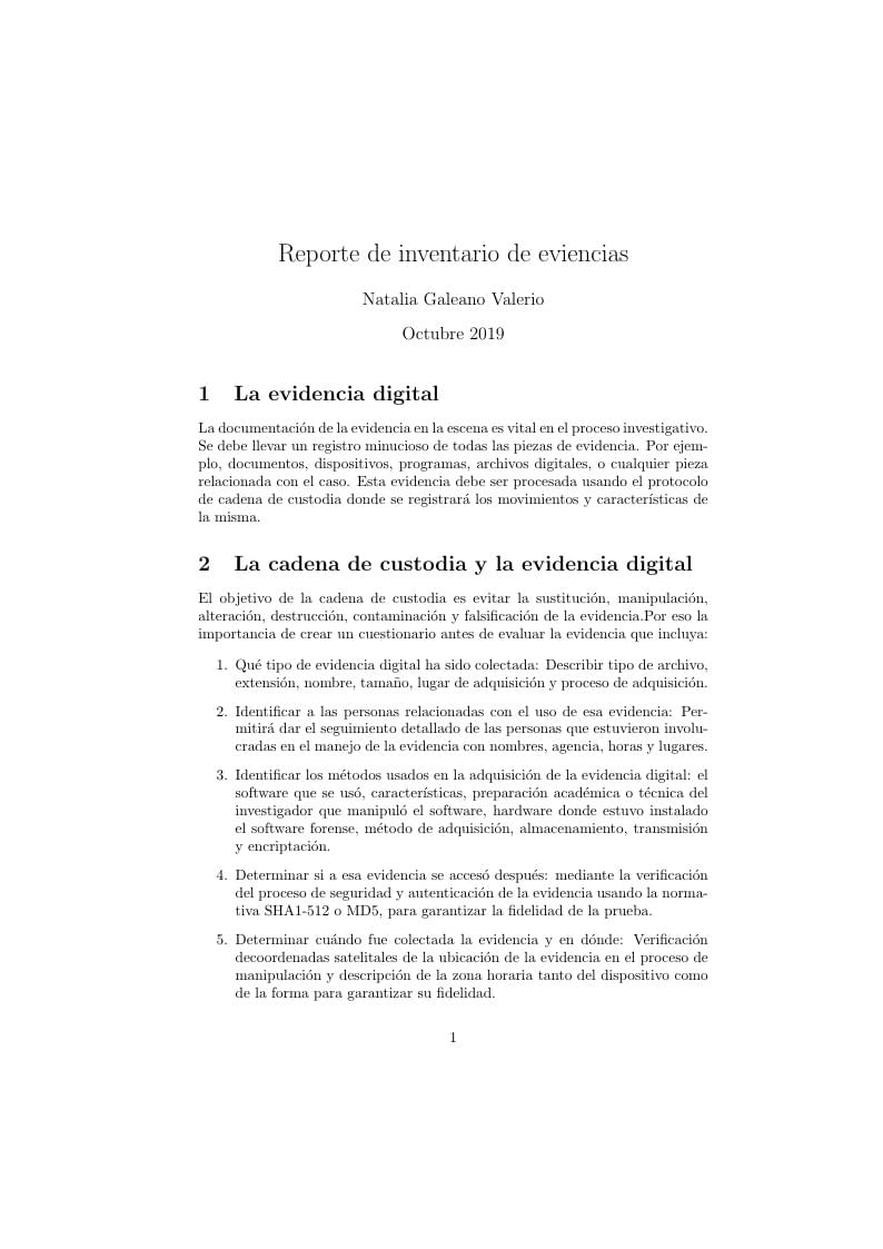 Reporte de inventario de eviencias
