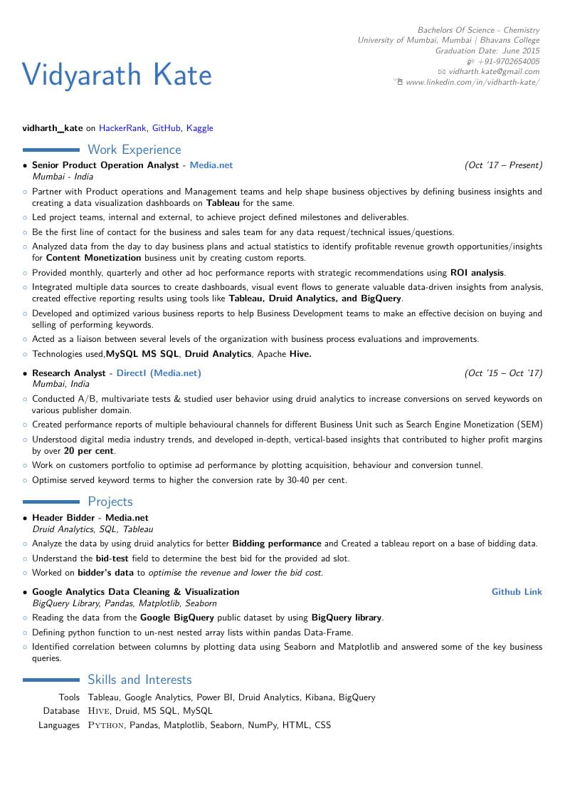 Vidyarath Kate's Resume