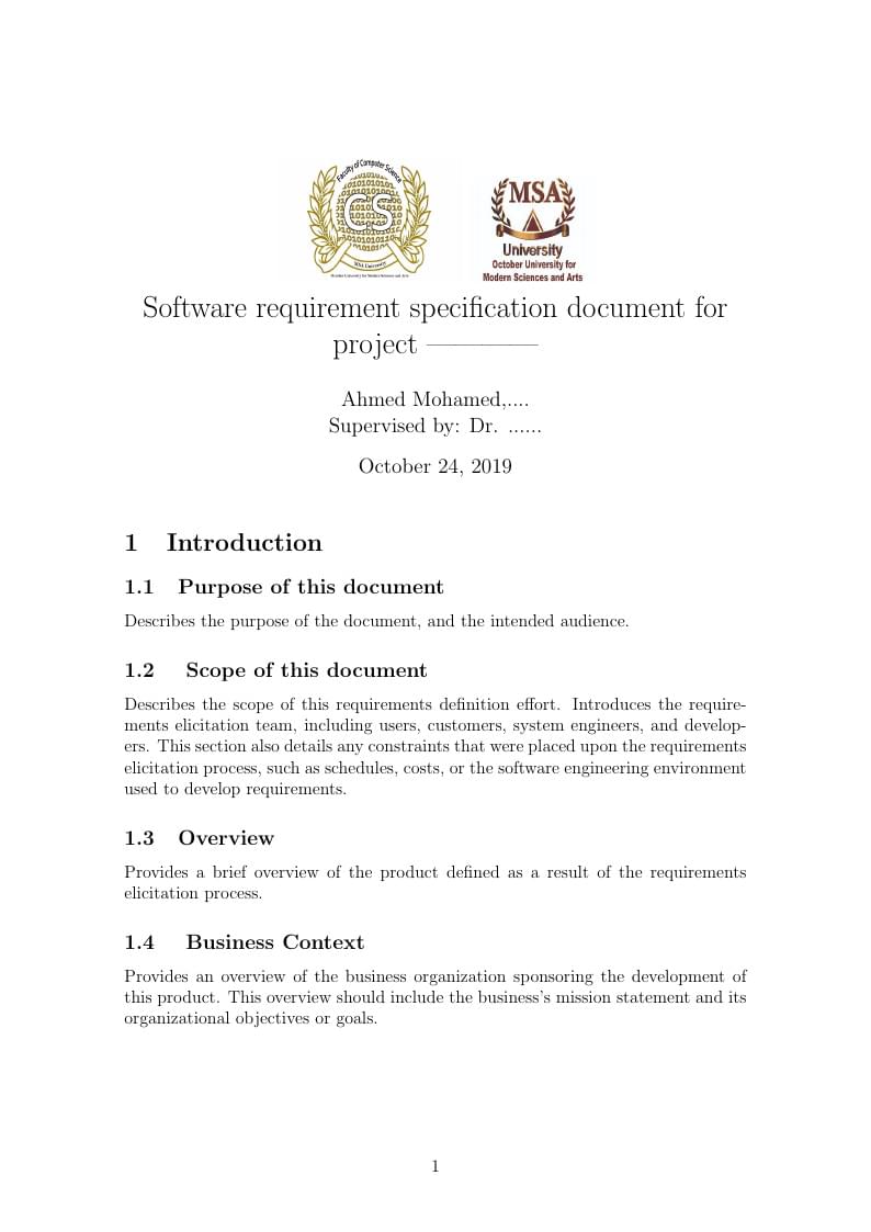 MSA CS Software requirement specification document