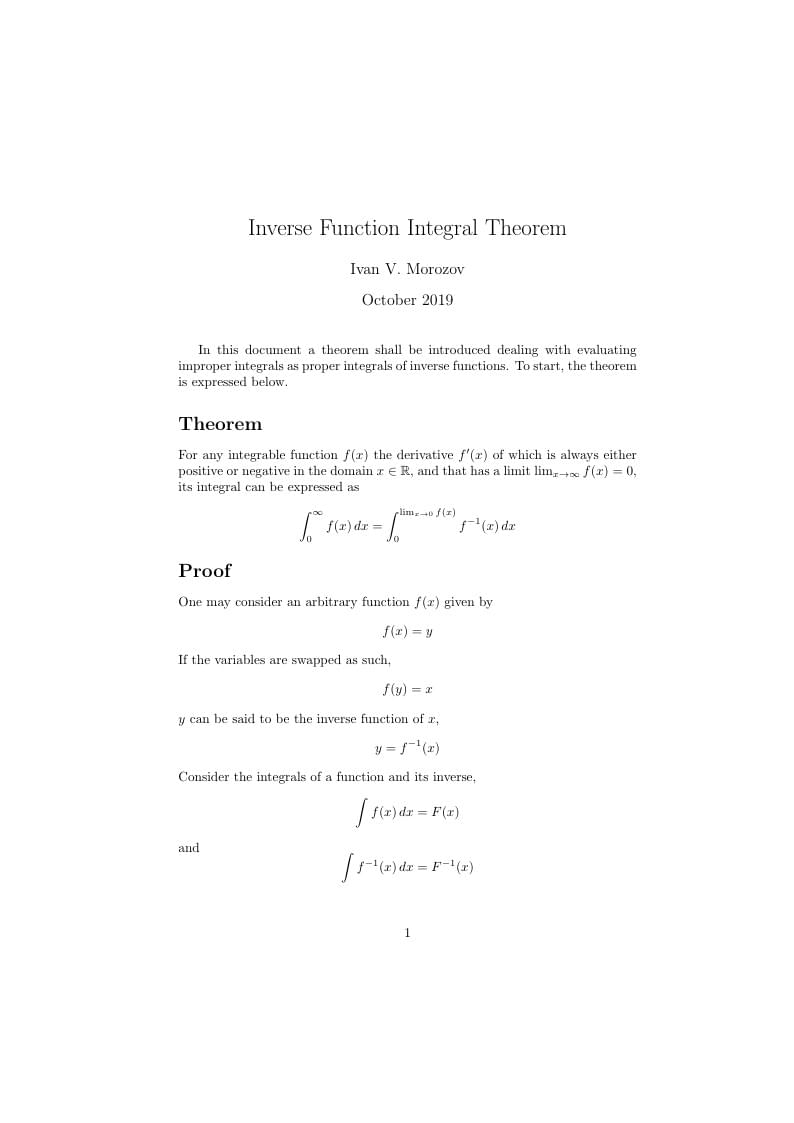 Inverse Function Integral Theorem