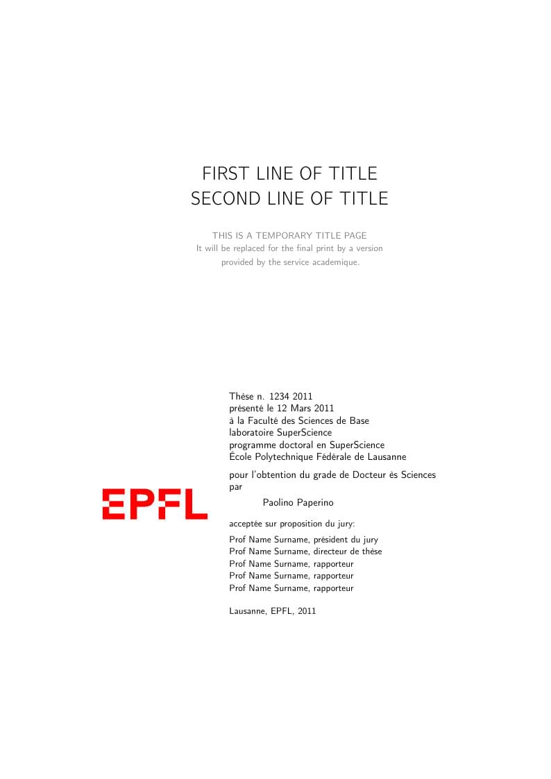 Swiss Federal Institute of Technology in Lausanne (EPFL) PhD Thesis