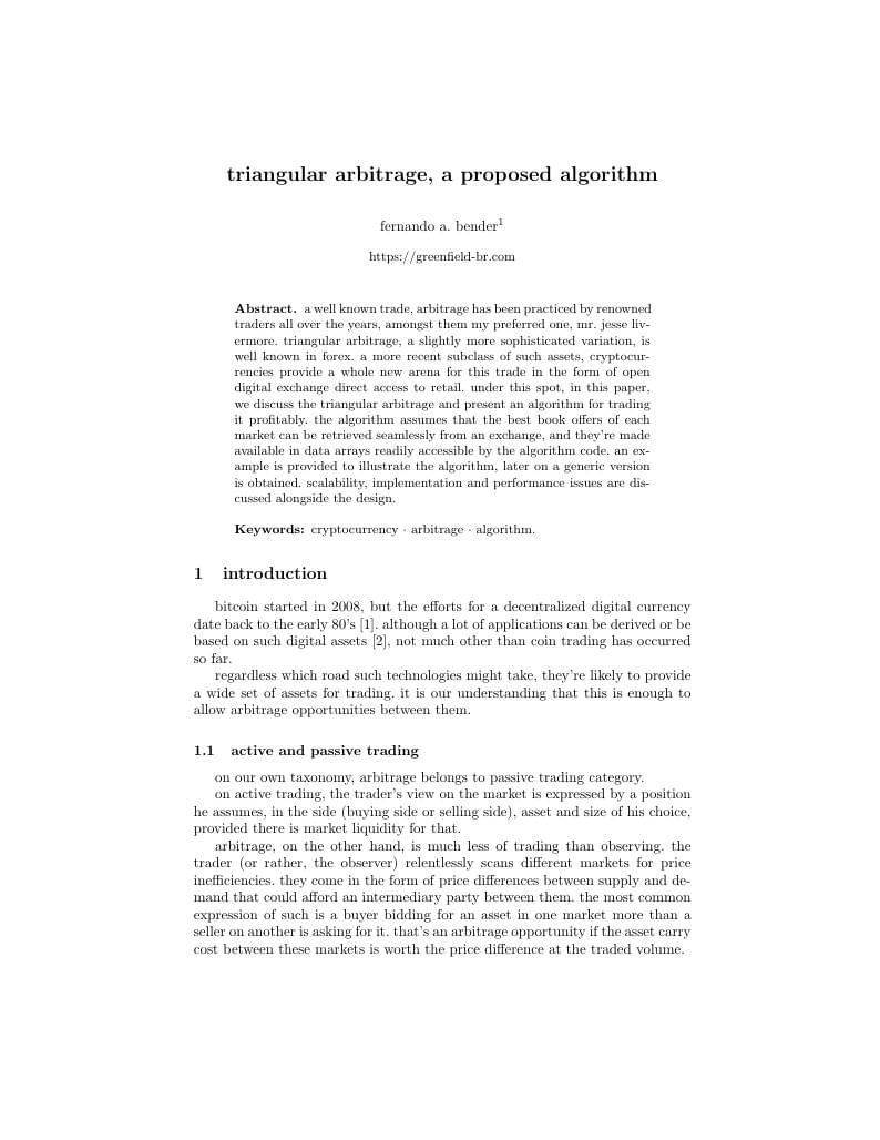 Triangular Arbitrage. Profit Conditions and a Trading Algorithm