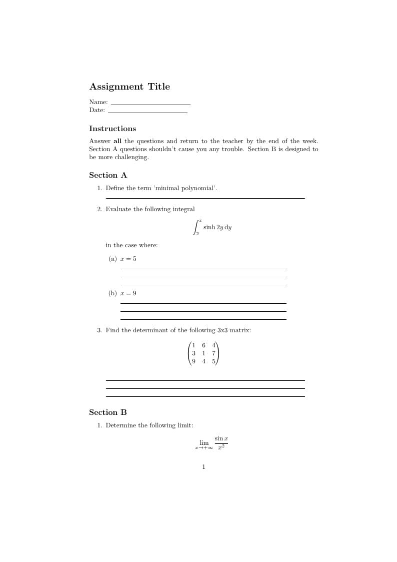 Homework handout