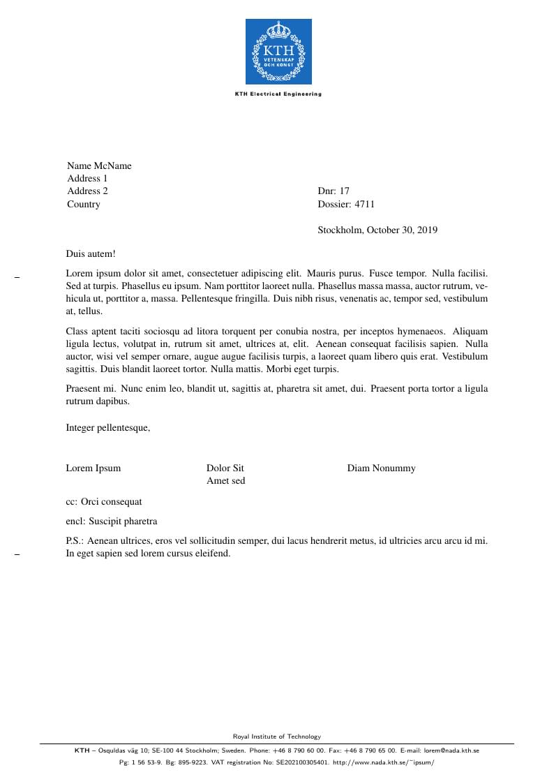 KTH letter template (English)