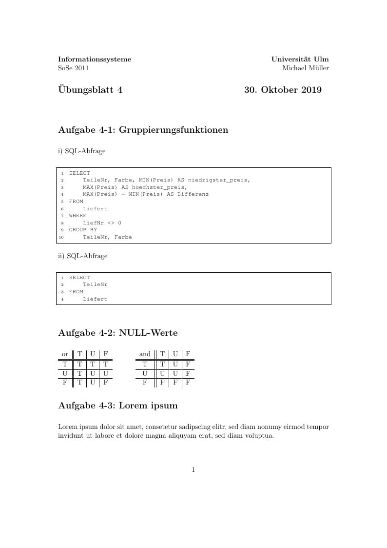 University exercise template (German)