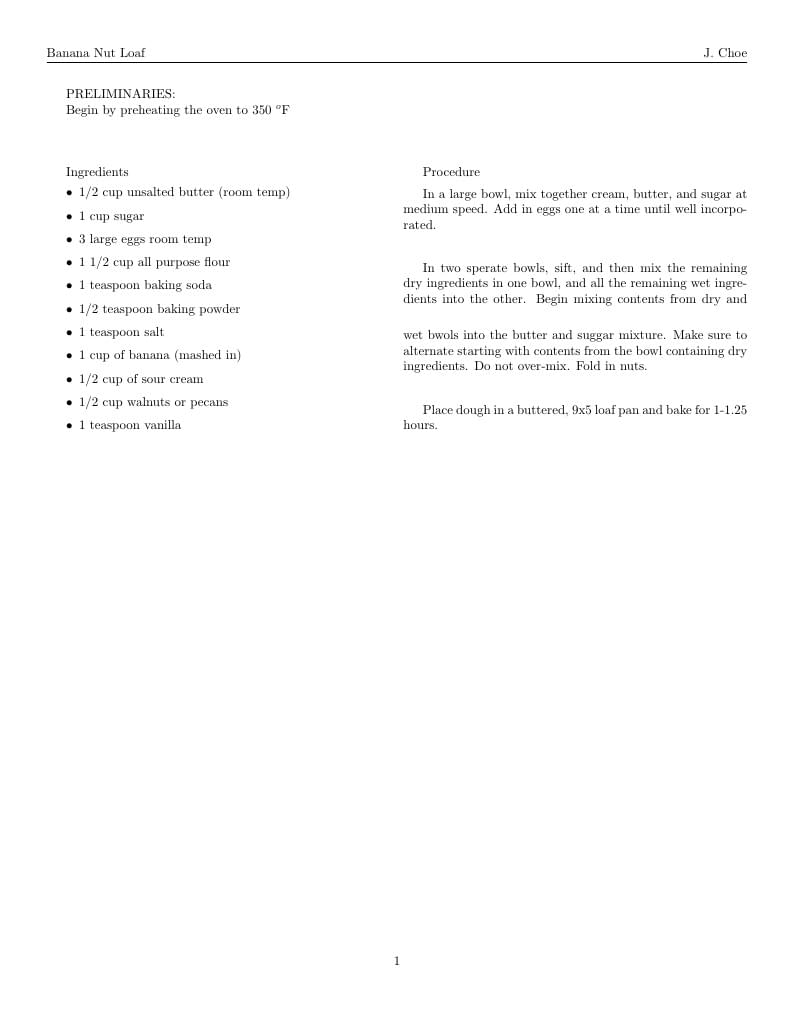 Example of typesetting a recipe