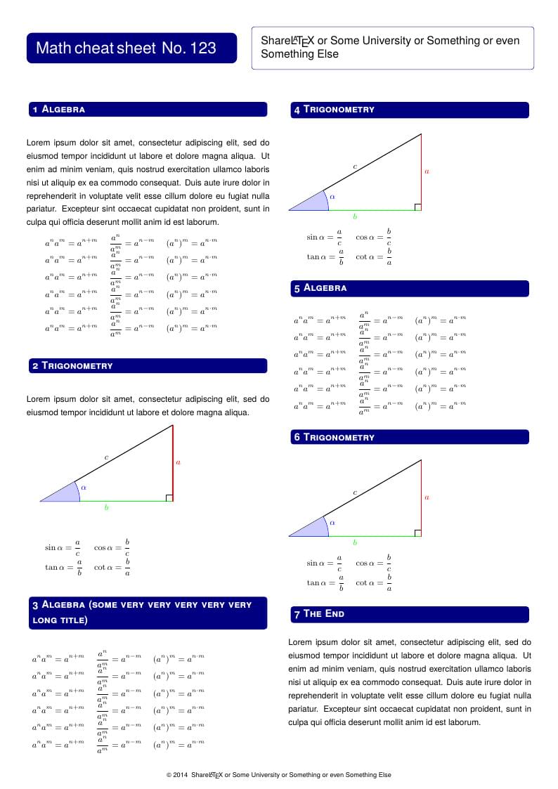 Math cheat sheet example