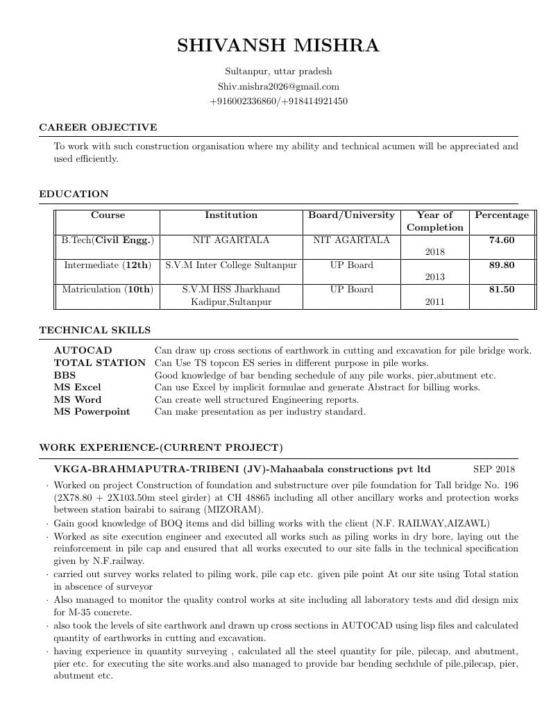 Shivansh Mishra's Resume