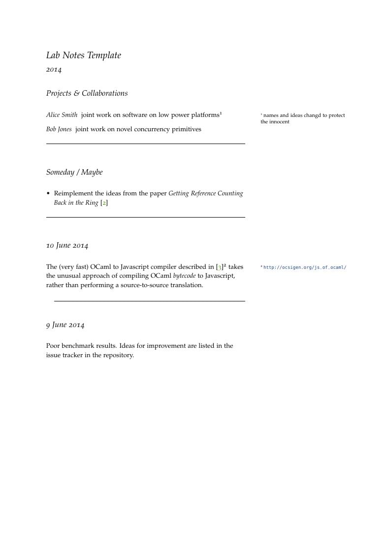 Laboratory notes template