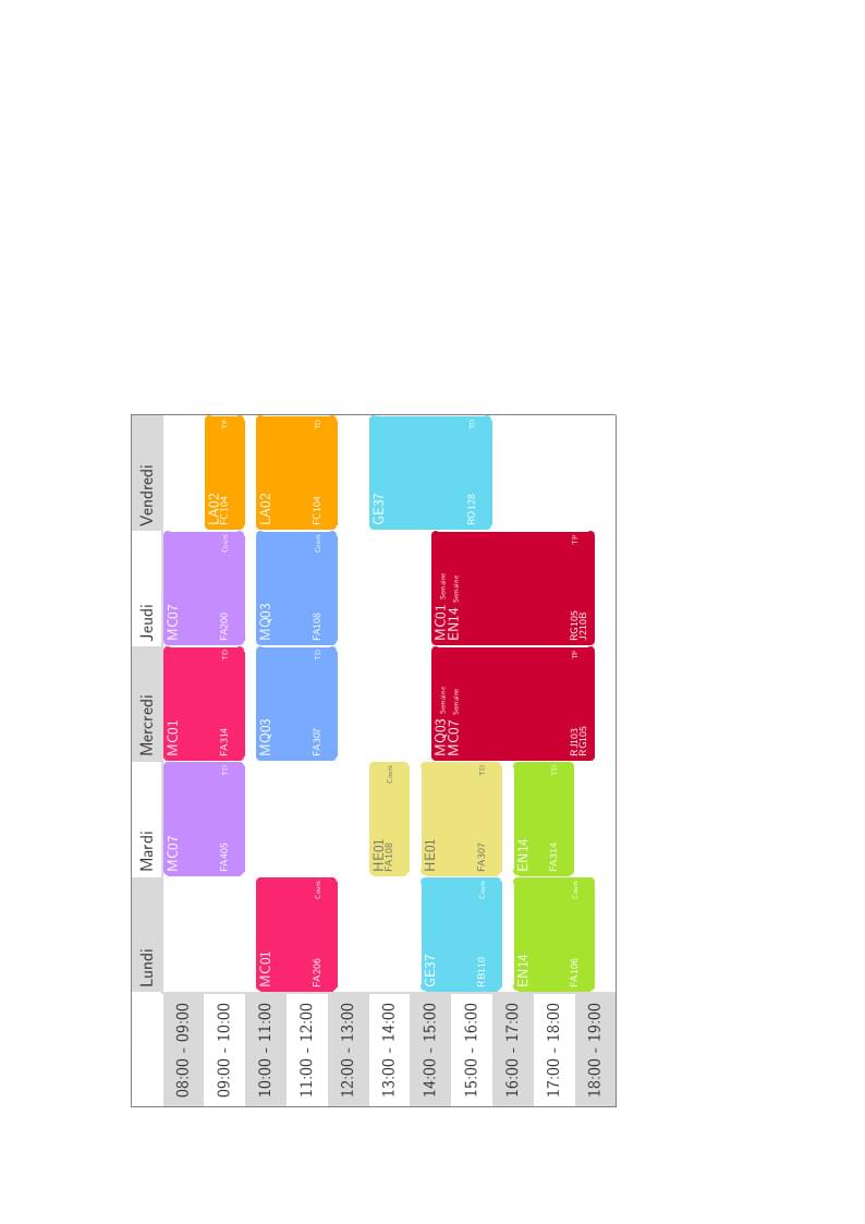 Simple coloured timetable template
