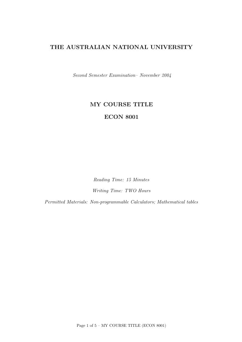 Australian National University final exam template