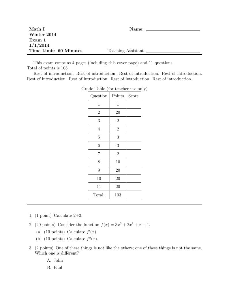 Example exam paper