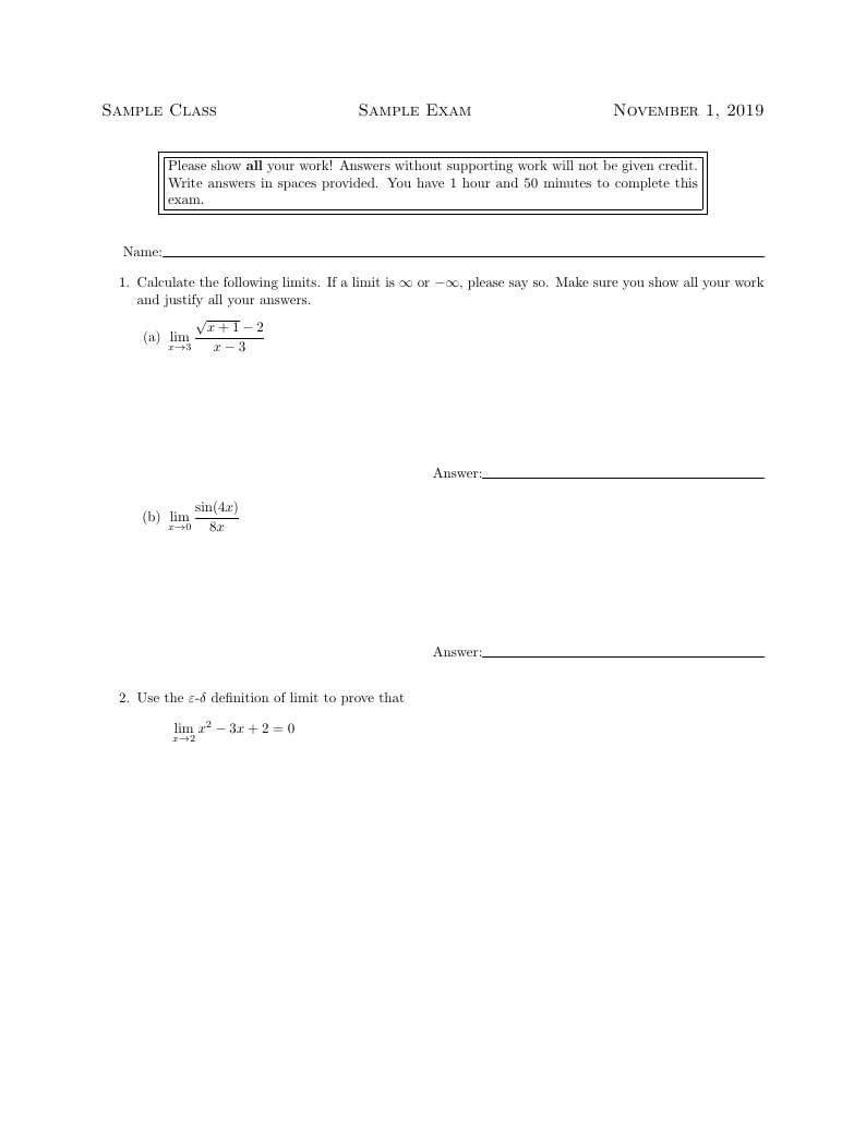 Example using mathexam