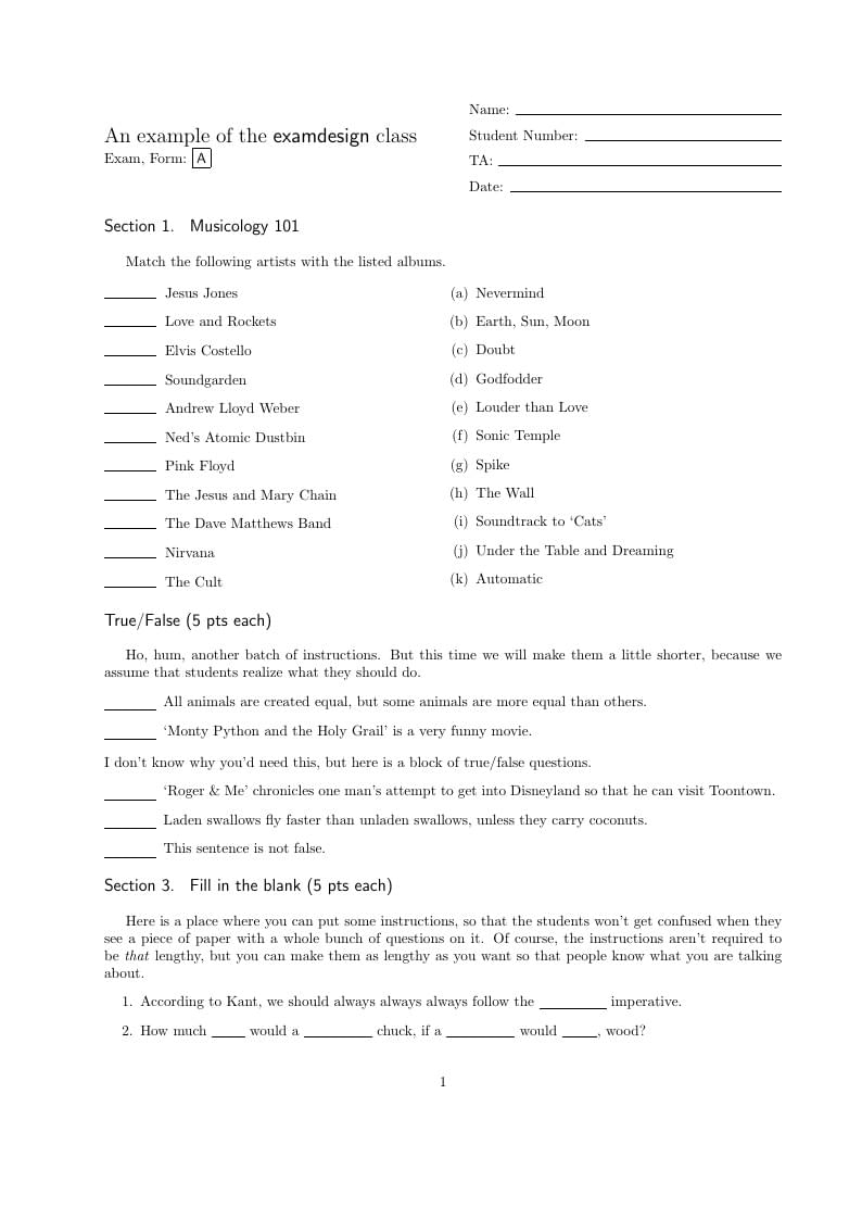 Example using examdesign