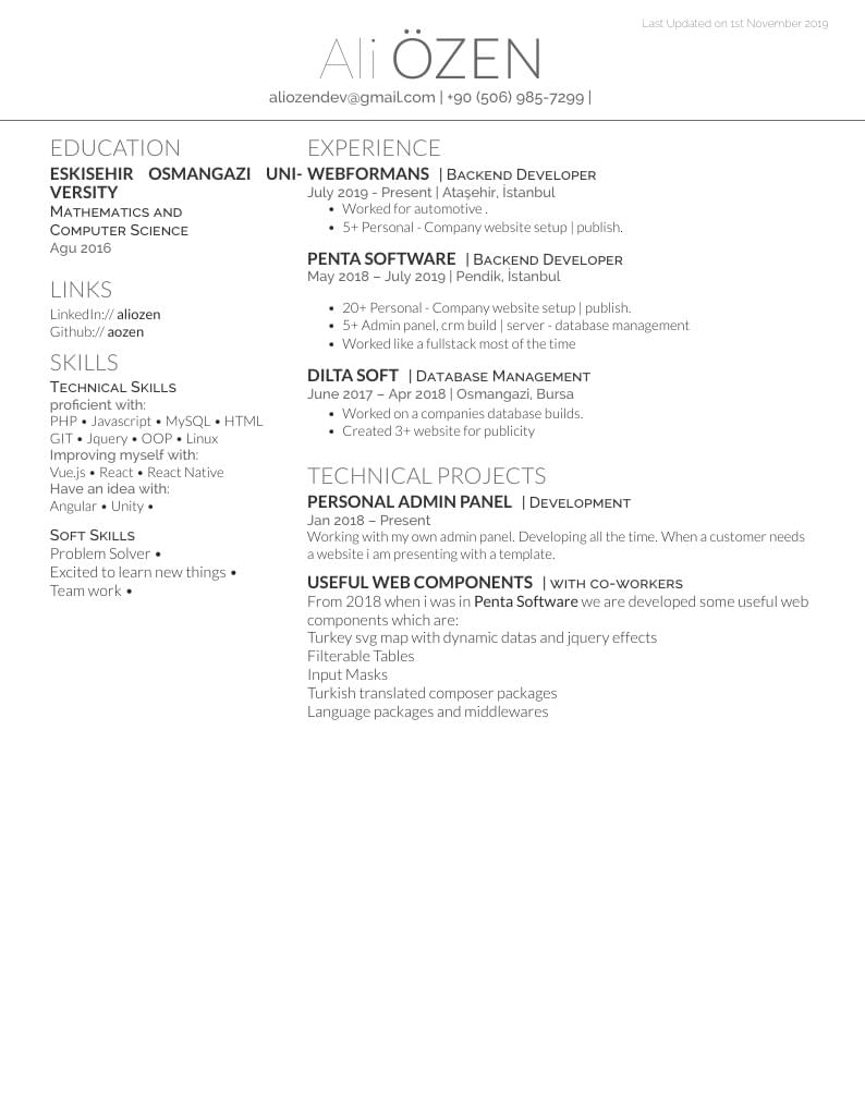 Ali Özen's Resume