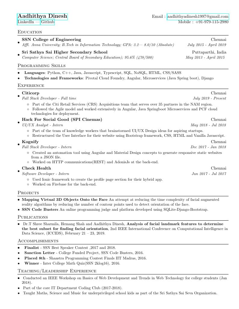 Aadhithya Dinesh's Resume