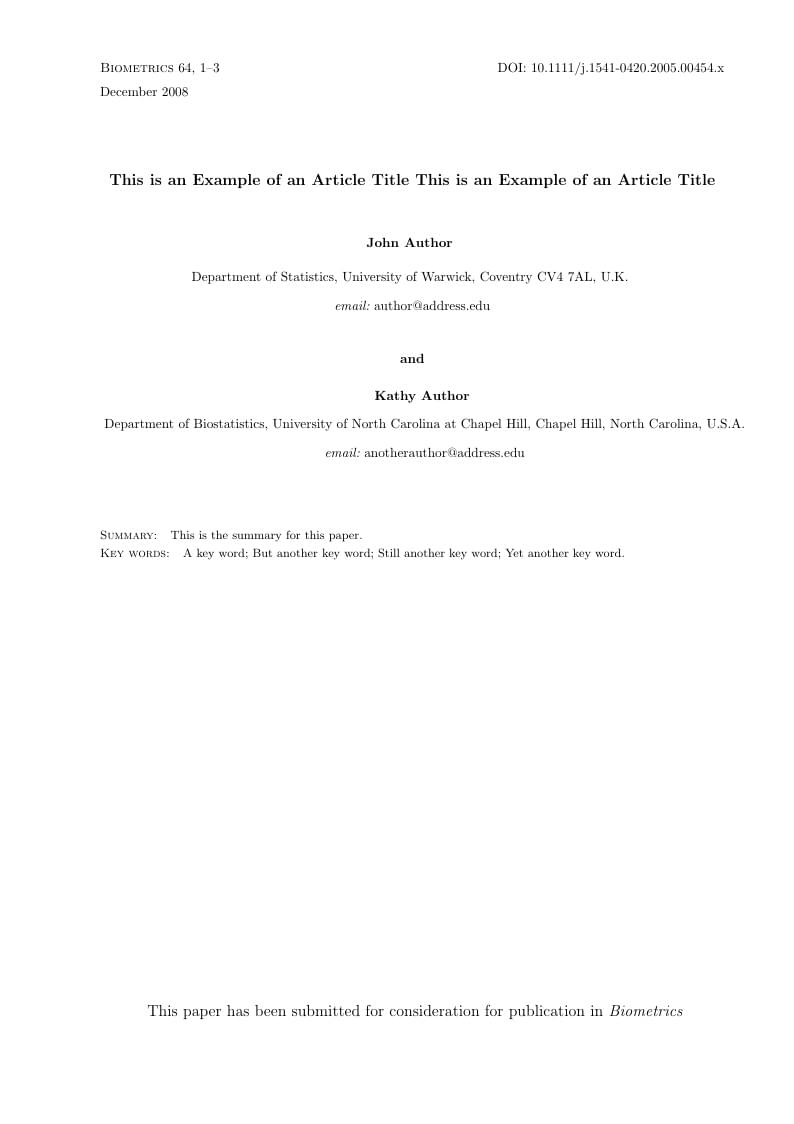 Template for the Biometrics journal