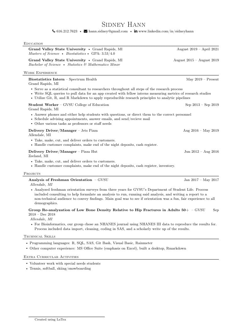 Sidney Hann's Résumé