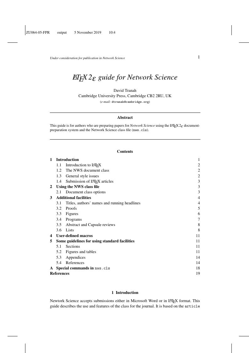 Template for the journal Network Science