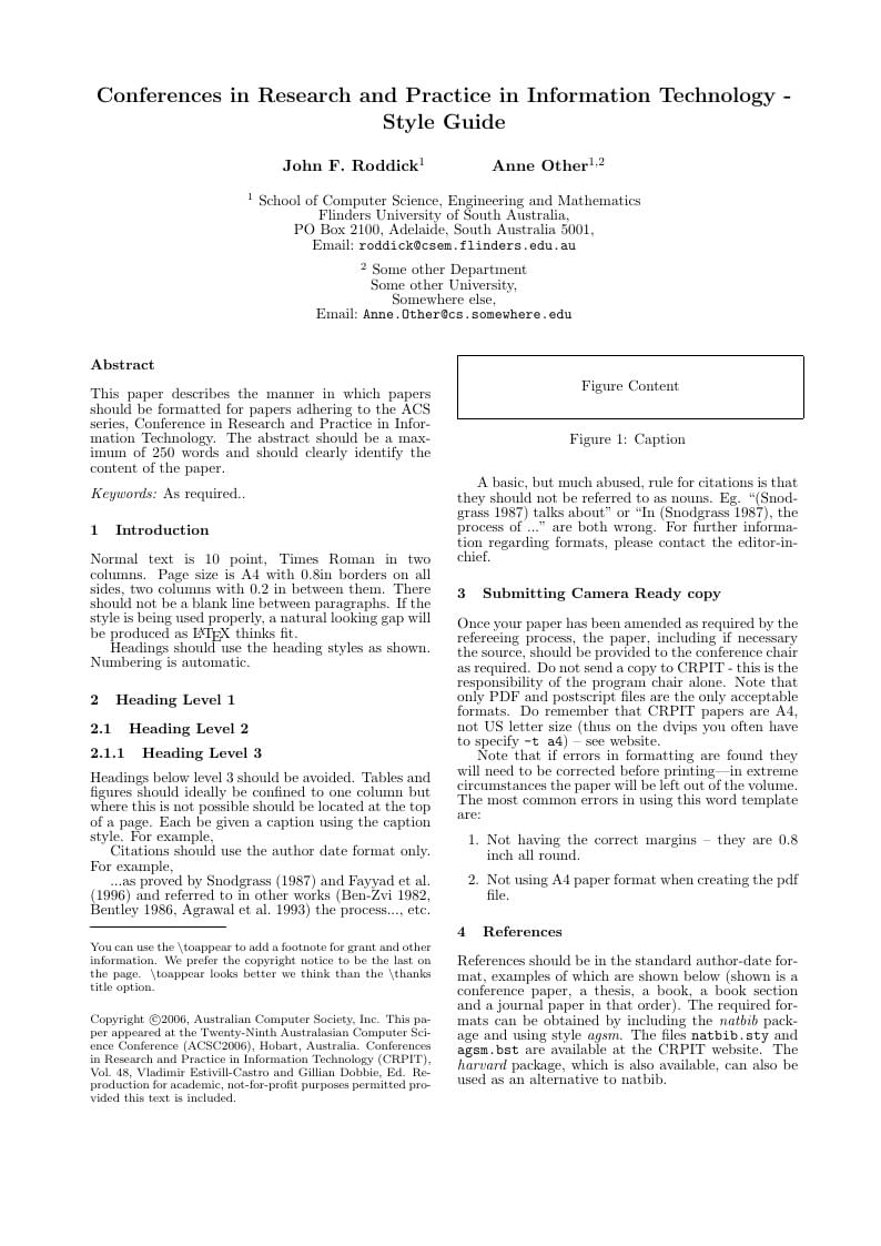 Conferences in Research and Practice in Information Technology—Style Guide