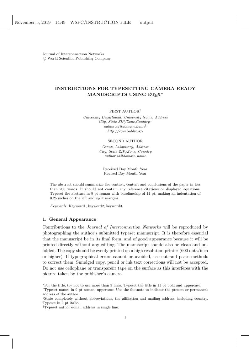 Template for the Journal of Interconnection Networks