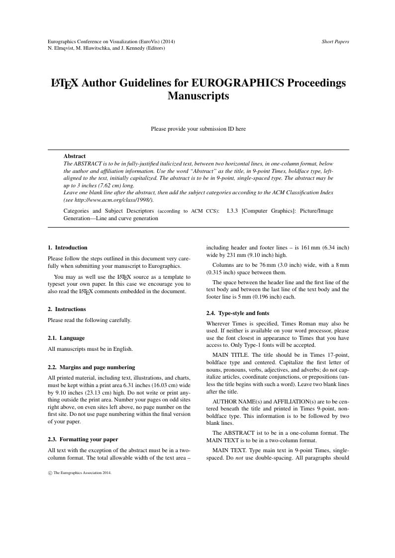 Author Guidelines and Template for EUROGRAPHICS Short Papers