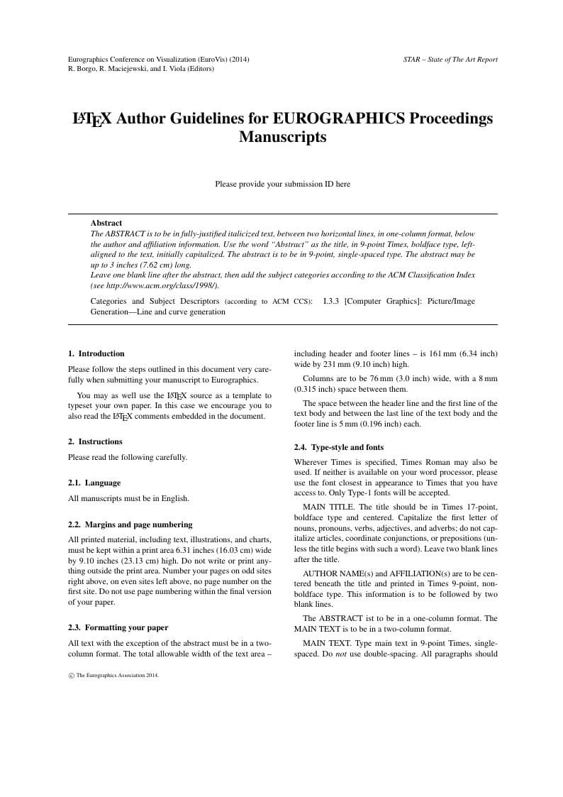 Author Guidelines and Template for EUROGRAPHICS Star Papers