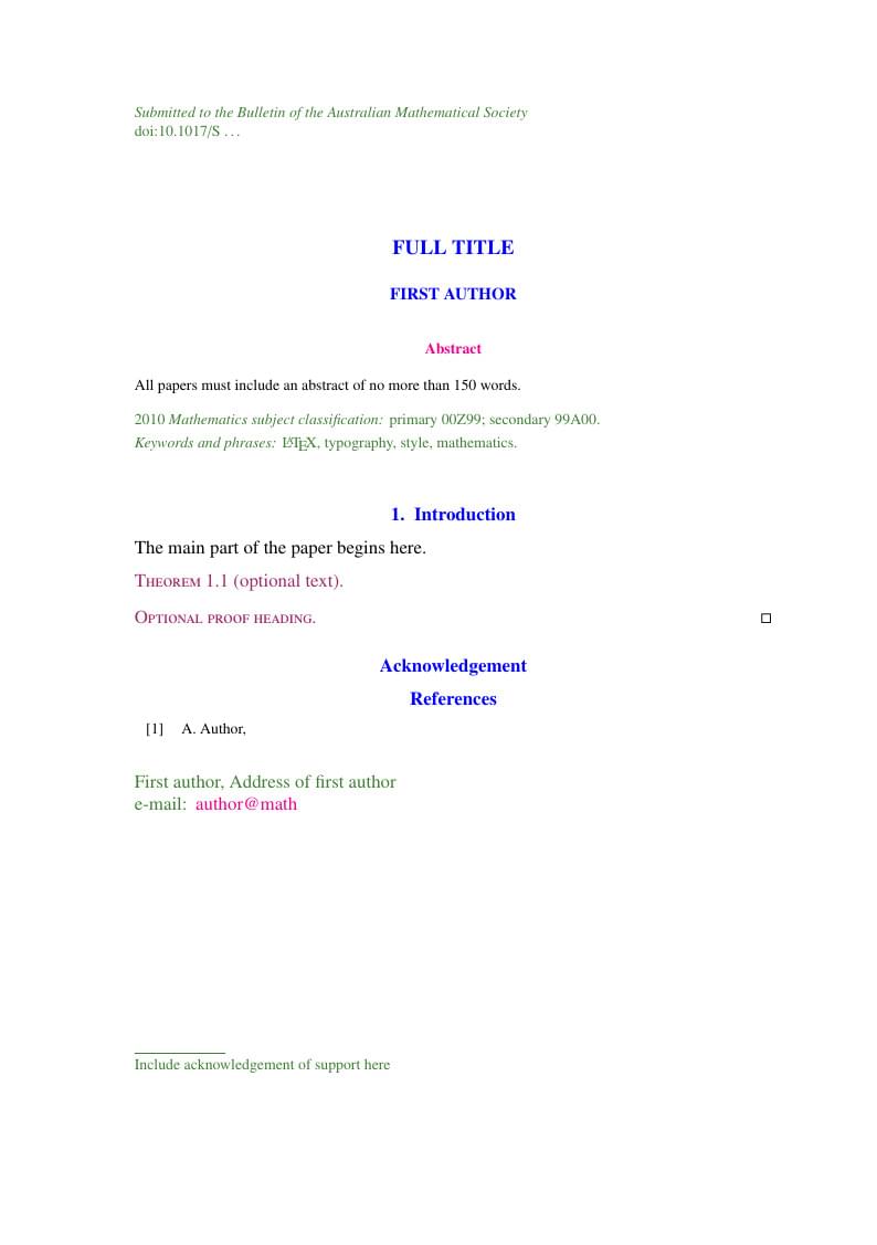 Bulletin and Journal of the Australian Mathematical Society