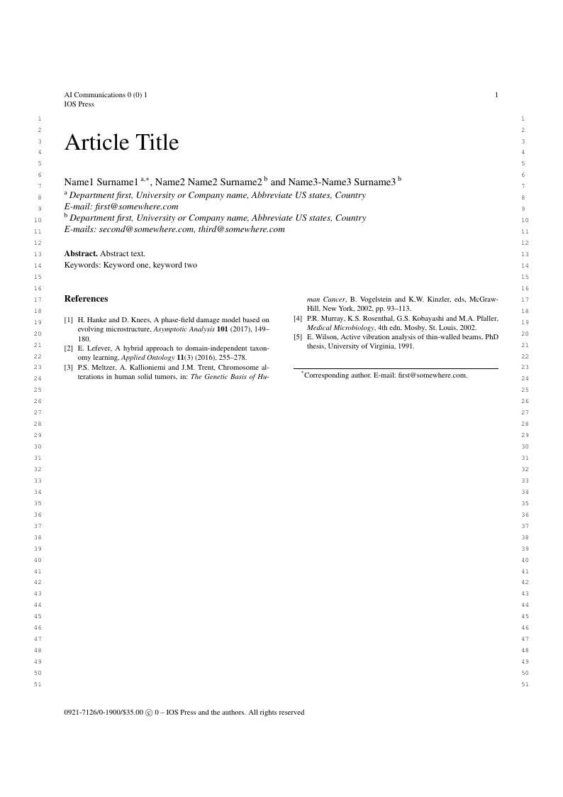 Template for the AI Communications journal
