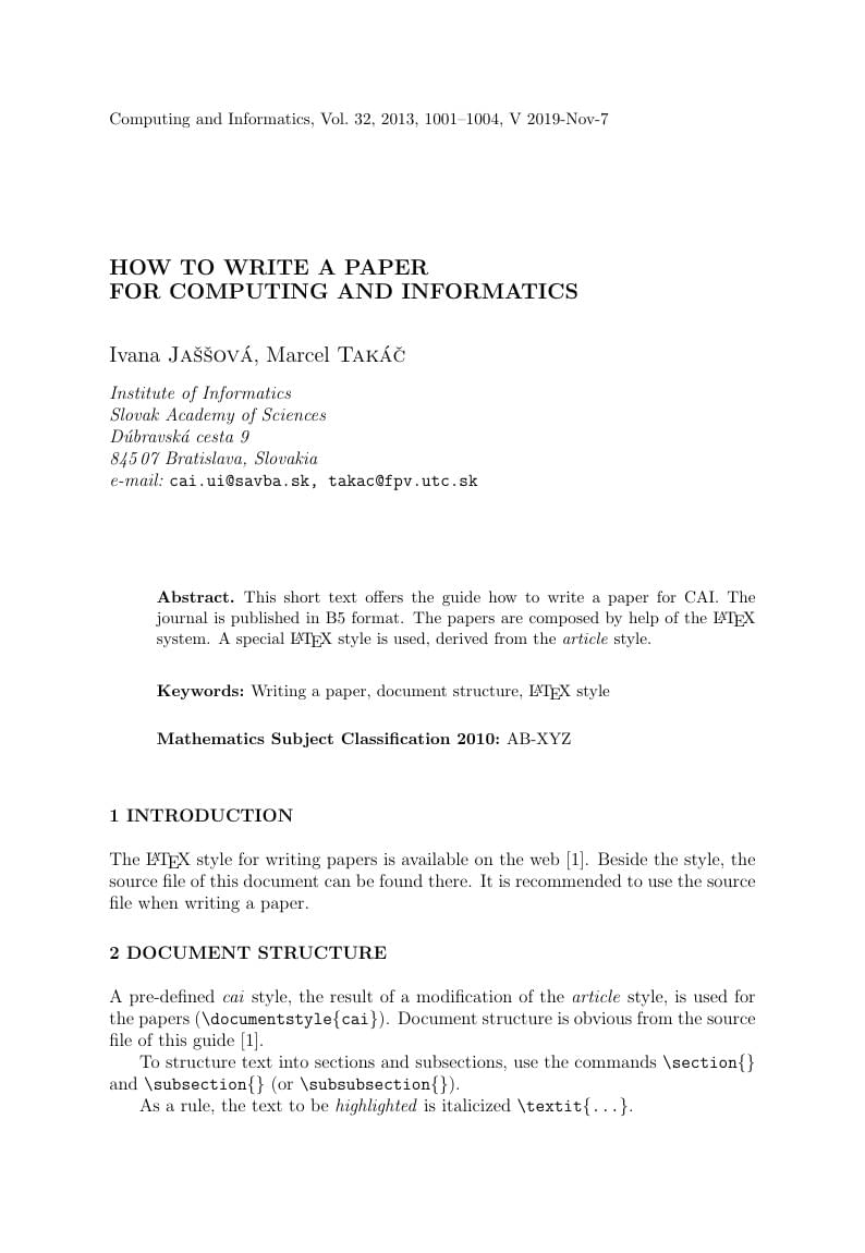 Template for the journal Computing and Informatics
