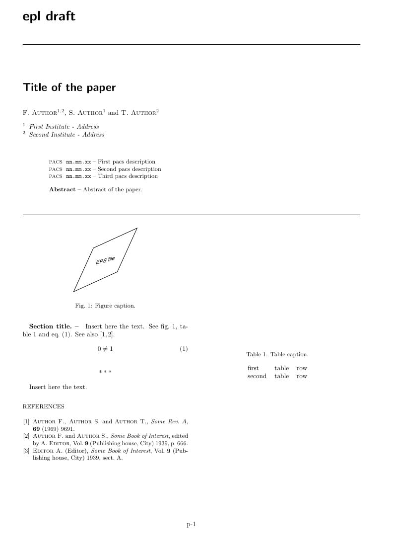 Template for EPL (Europhysics Letters) journal