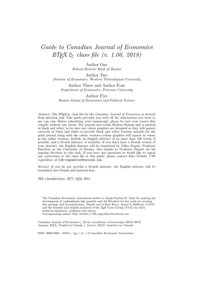Template guidelines for Canadian Journal of Economics