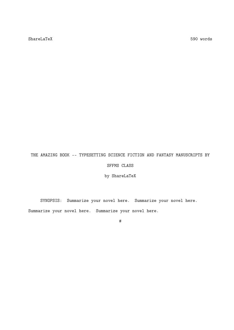Template for typesetting science fiction and fantasy books