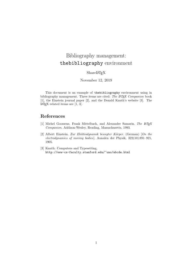 Bibliography management: thebibliography environment