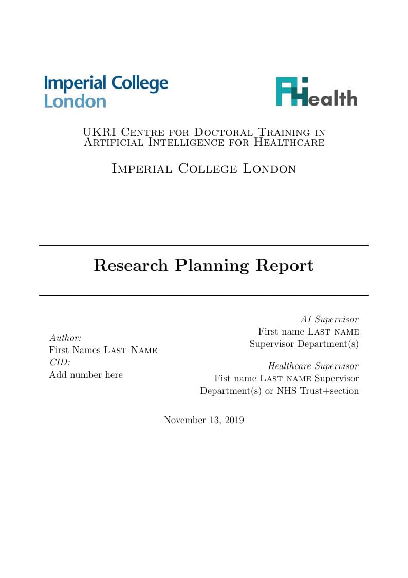 AI4Health Research Planning Report Template (Imperial College London) V1.0