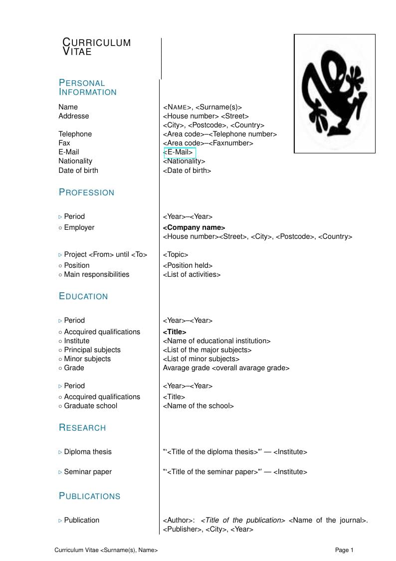 CV template using LaTeX ecv class (English version)