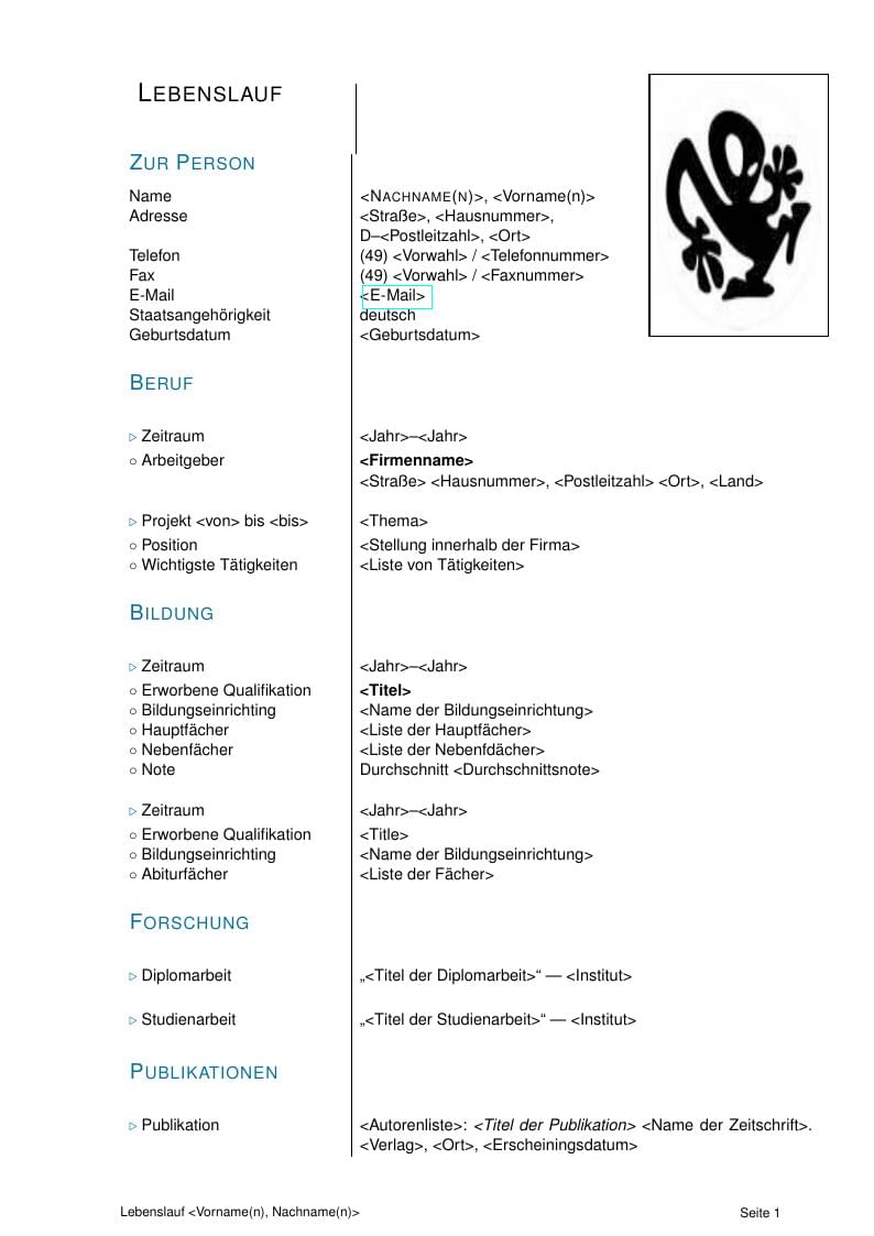 CV template using LaTeX ecv class (German version)