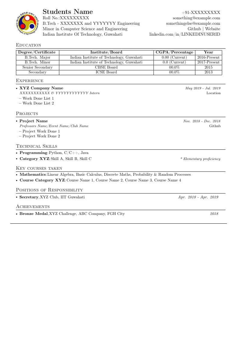 IIT Guwahati Résumé