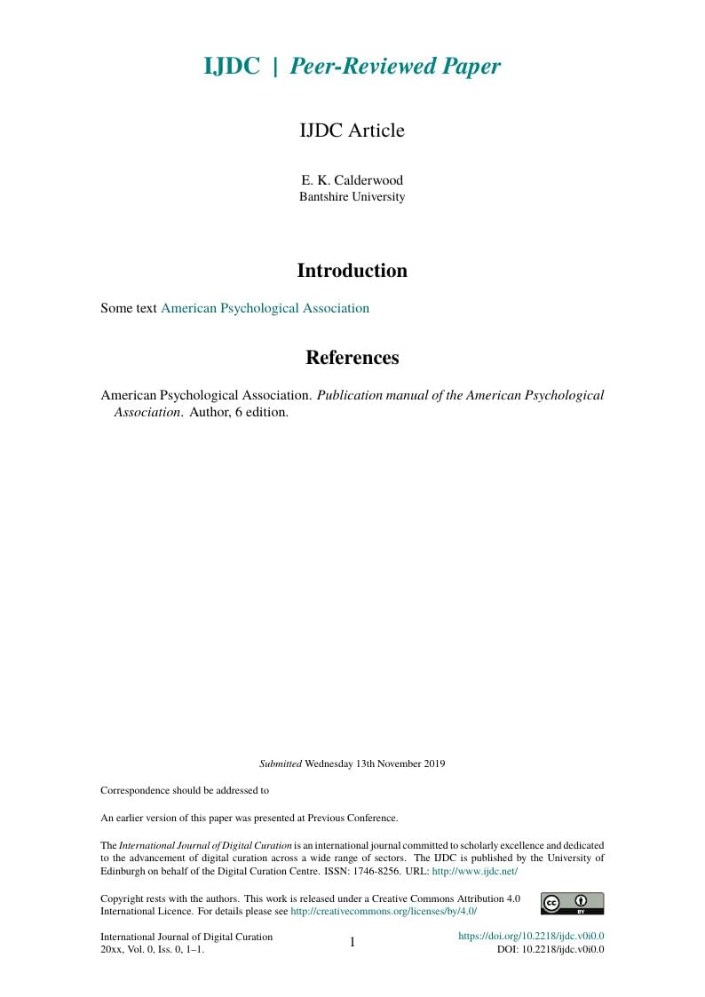 International Journal of Digital Curation (IJDC) Template