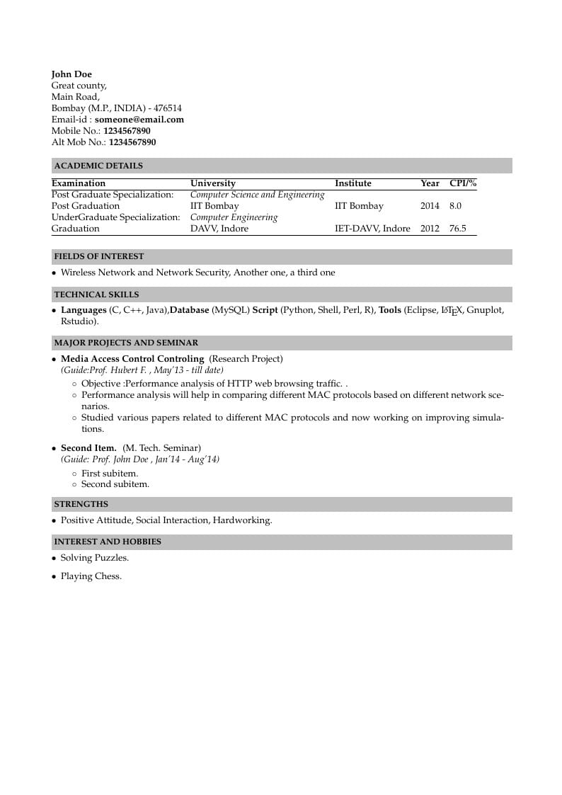 Indian Institute of Technology Bombay Resume