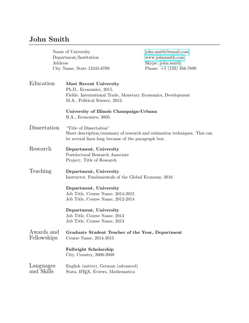 Simple academic CV and cover letter