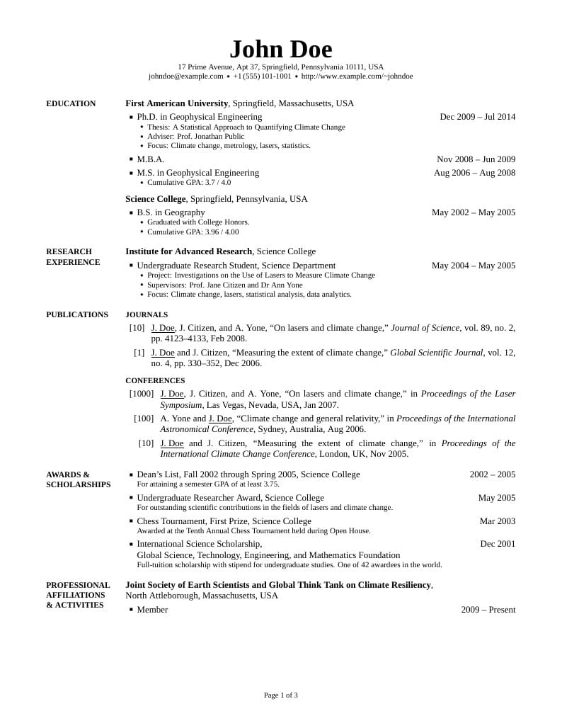 Simple resume/CV (using XeLaTeX)