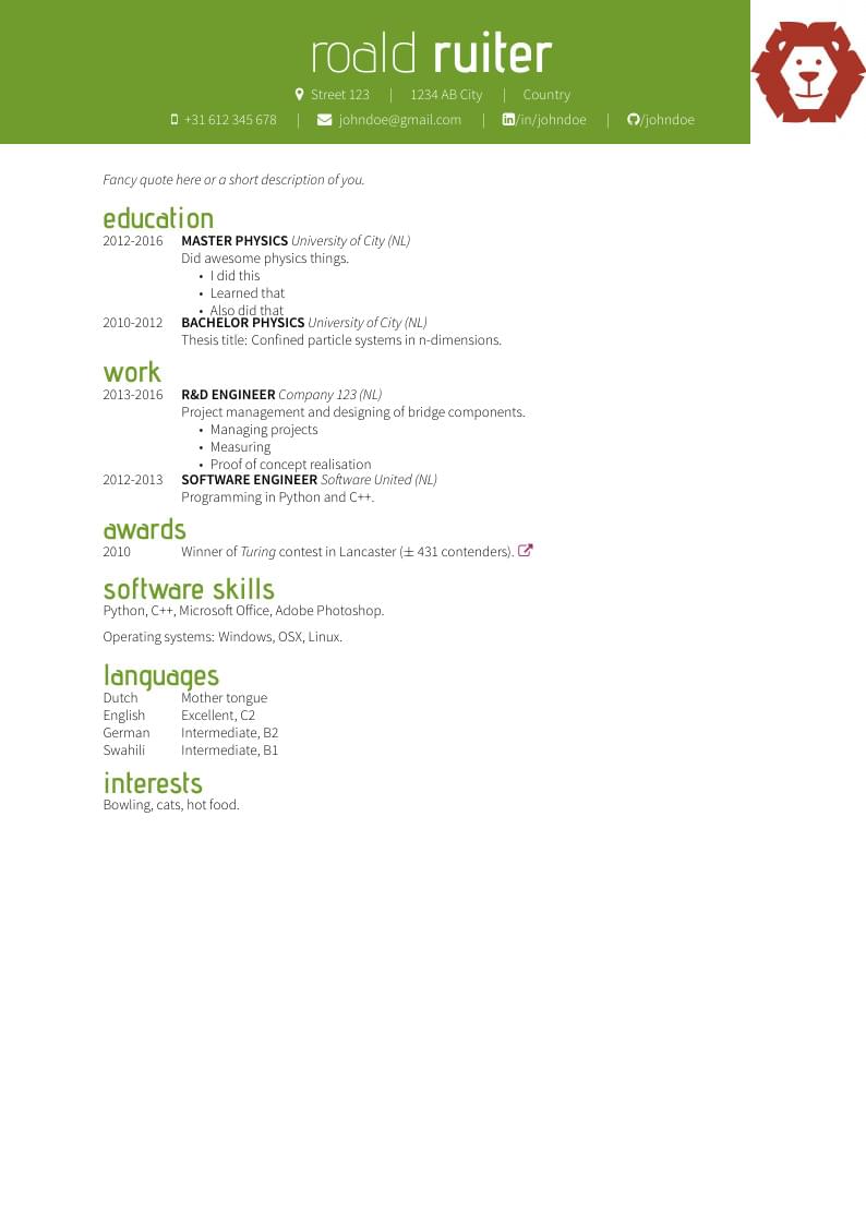 CV template for XeLaTeX