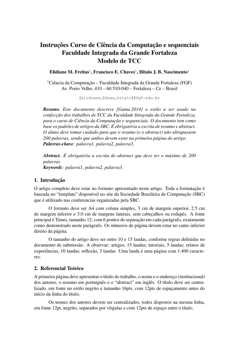 Instruções para CCC da FI Grande Fortaleza